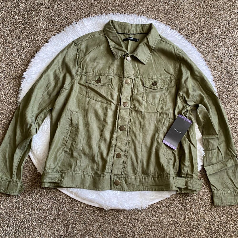 Tahari Olive Green Jacket New Snap Down Front Lyocell Womens Size Xxl